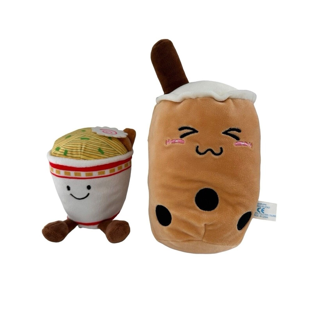 Set Of 2 Frankford Plush Toys Ramen Noodles & Boba Tea Food-Themed Collectibles